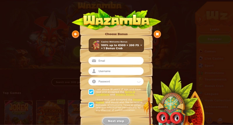 Wazamba Login